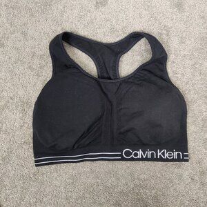 Calvin Klein Performance Women's Sport Bra Size L Black Racerback Padded Workout
